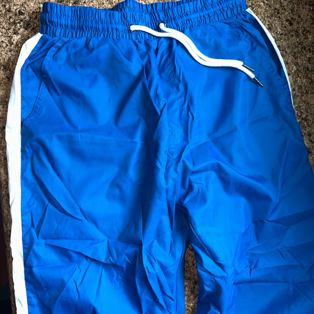 Blue and White Jogger Sweatpants with Elastic Waistband